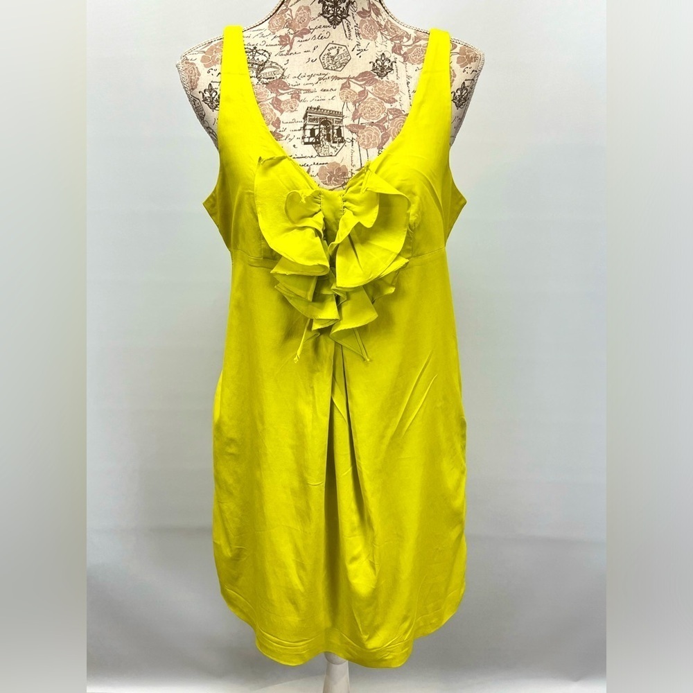 ESLEY Bright yellow ruffle front tank mini dress size‎ M